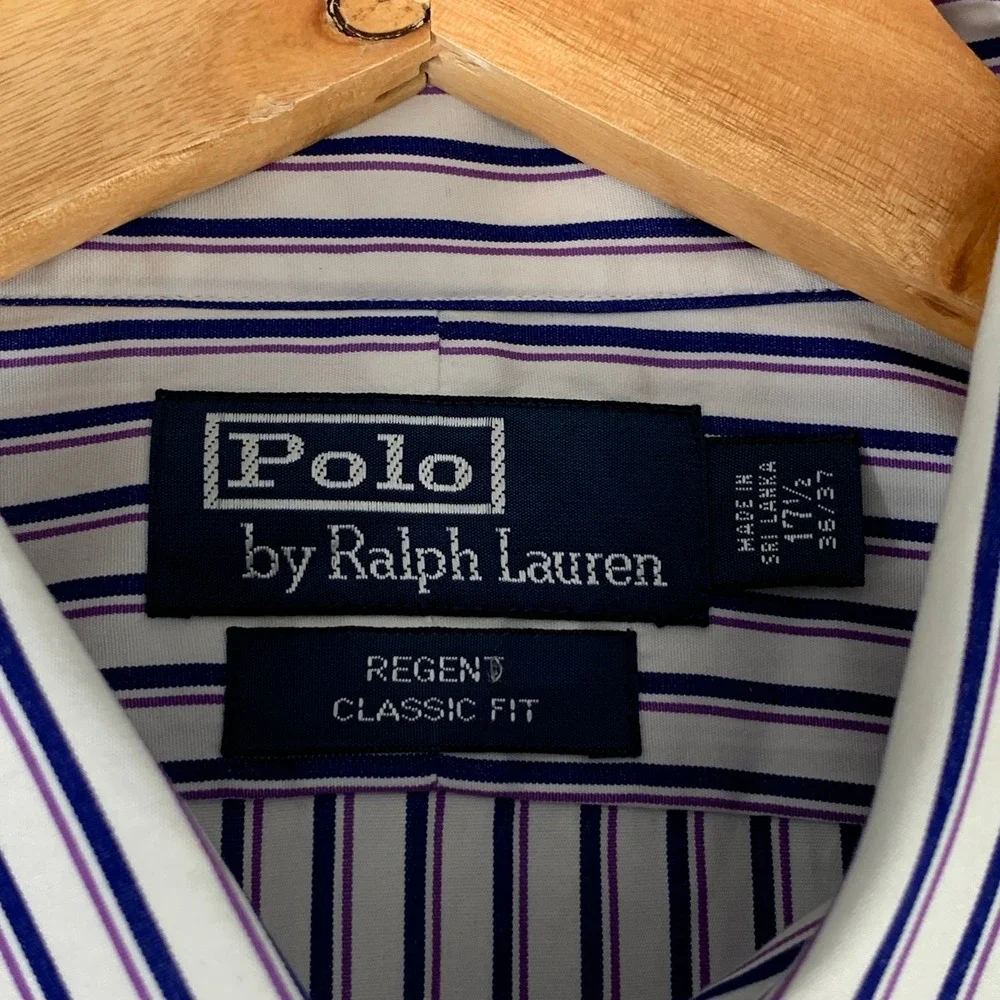 Vintage Polo Ralph Lauren Dress Shirt Men 17.5 White Striped Classy Regent NEW